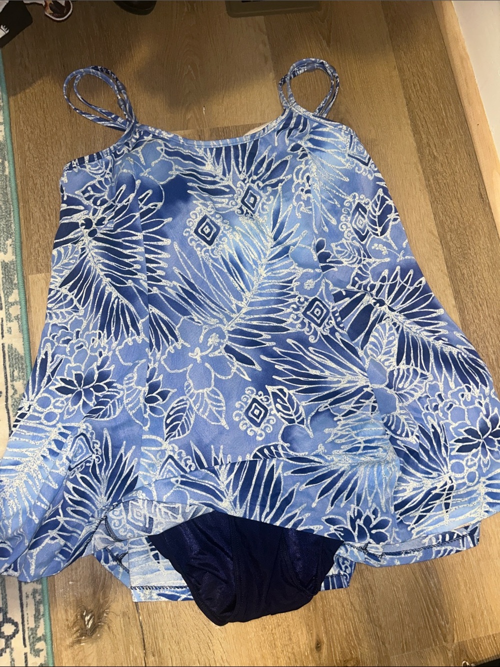 It Figures QVC Blue Cream Printed one piece swimsuit